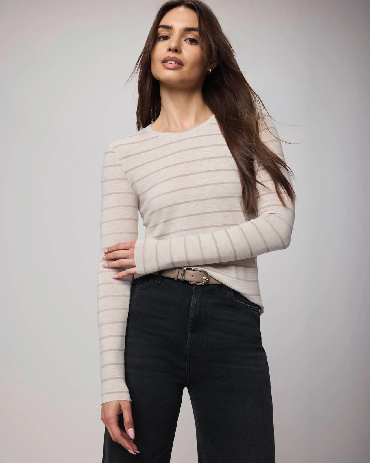 Striped Bamboo Blend Long Sleeve Tee - 1