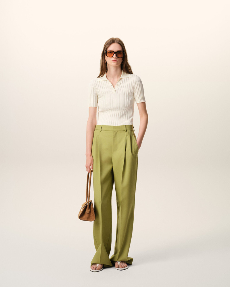 AMI Paris GREEN NEW WOOL LOW WAIST WIDE TROUSERS outlook