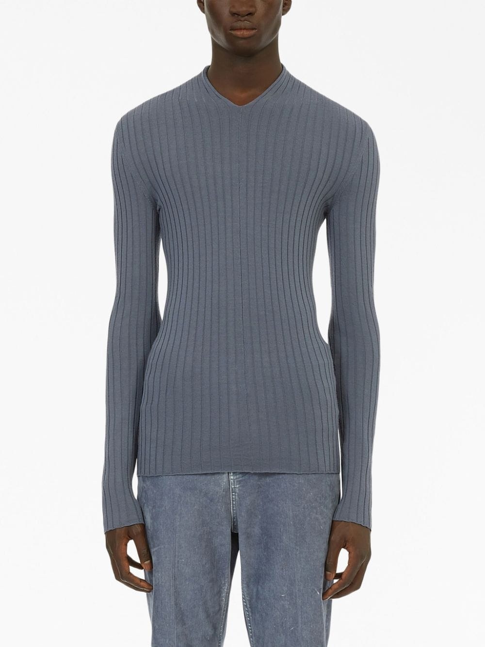 V-neck ribbed-knit jumper - 3