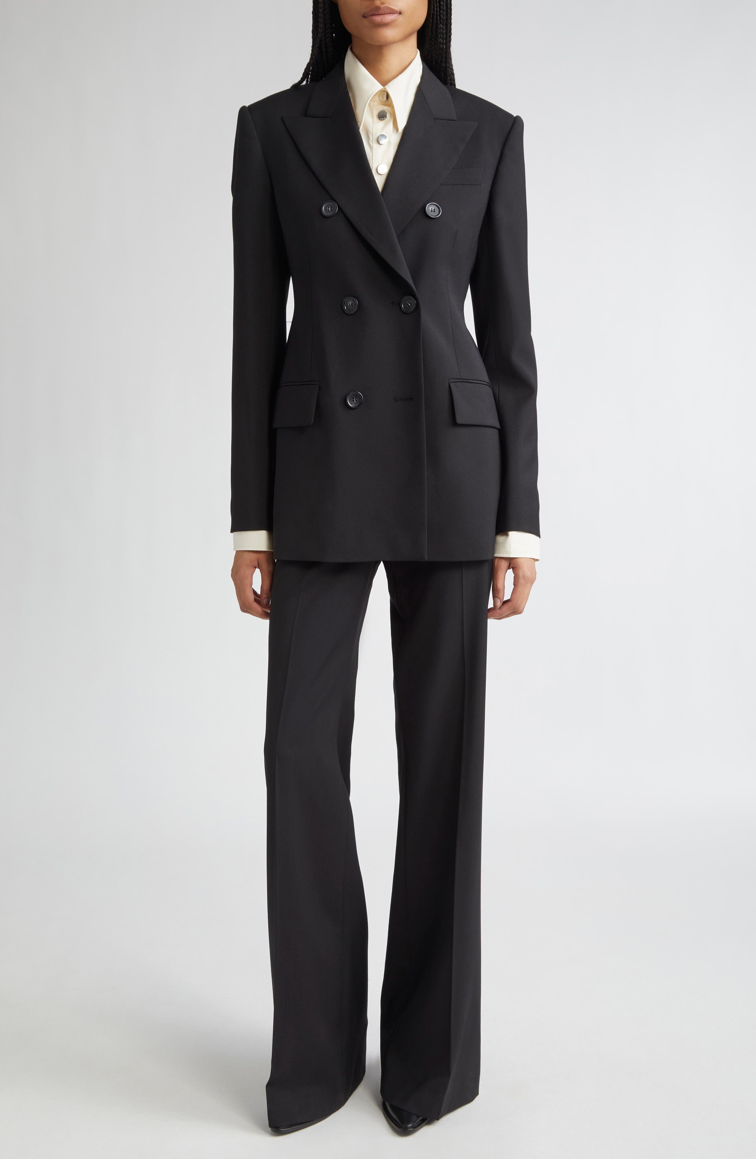 SPORTMAX Adamo Double Breasted Tailored Virgin Wool Blazer in Black at Nordstrom - 2