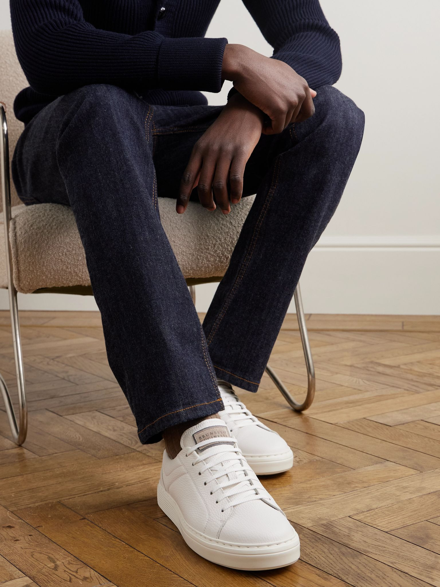 Suede-Trimmed Full-Grain Leather Sneakers White - 2