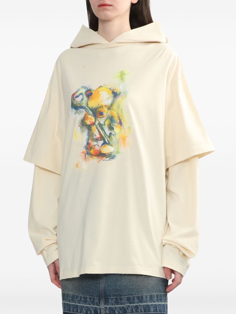 teddy bear-print hoodie - 3