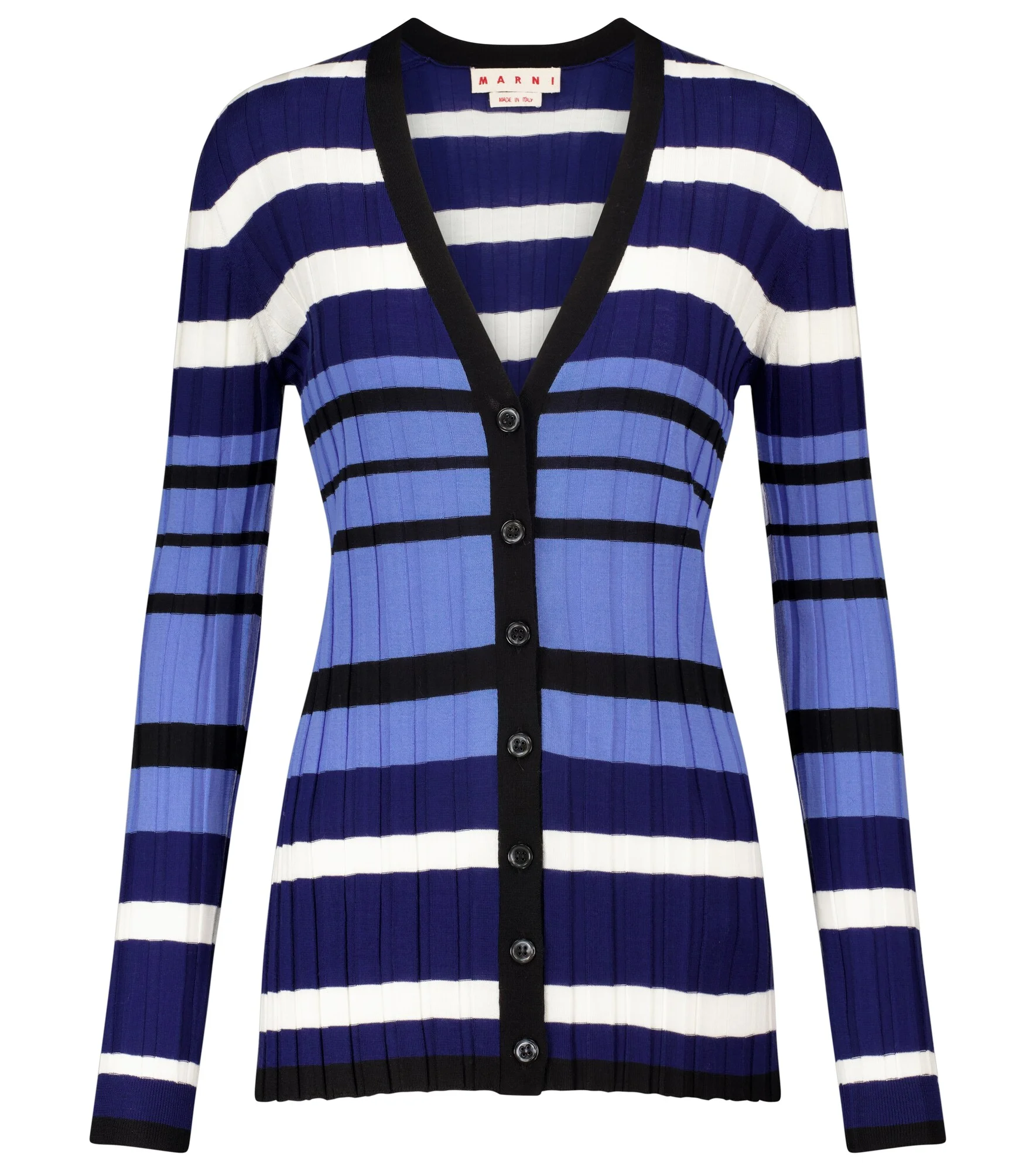 Striped ribbed-knit wool cardigan - 1