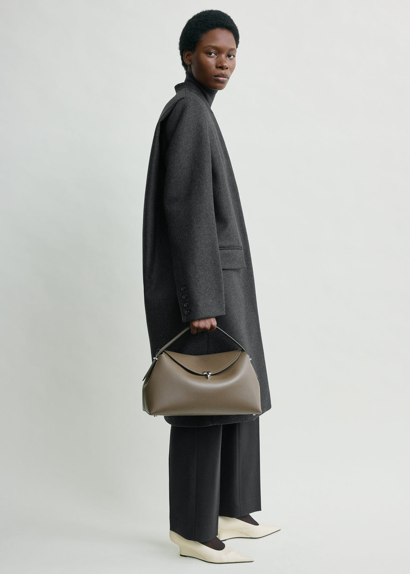 TOTEME T-lock grained-leather top handle dark taupe outlook