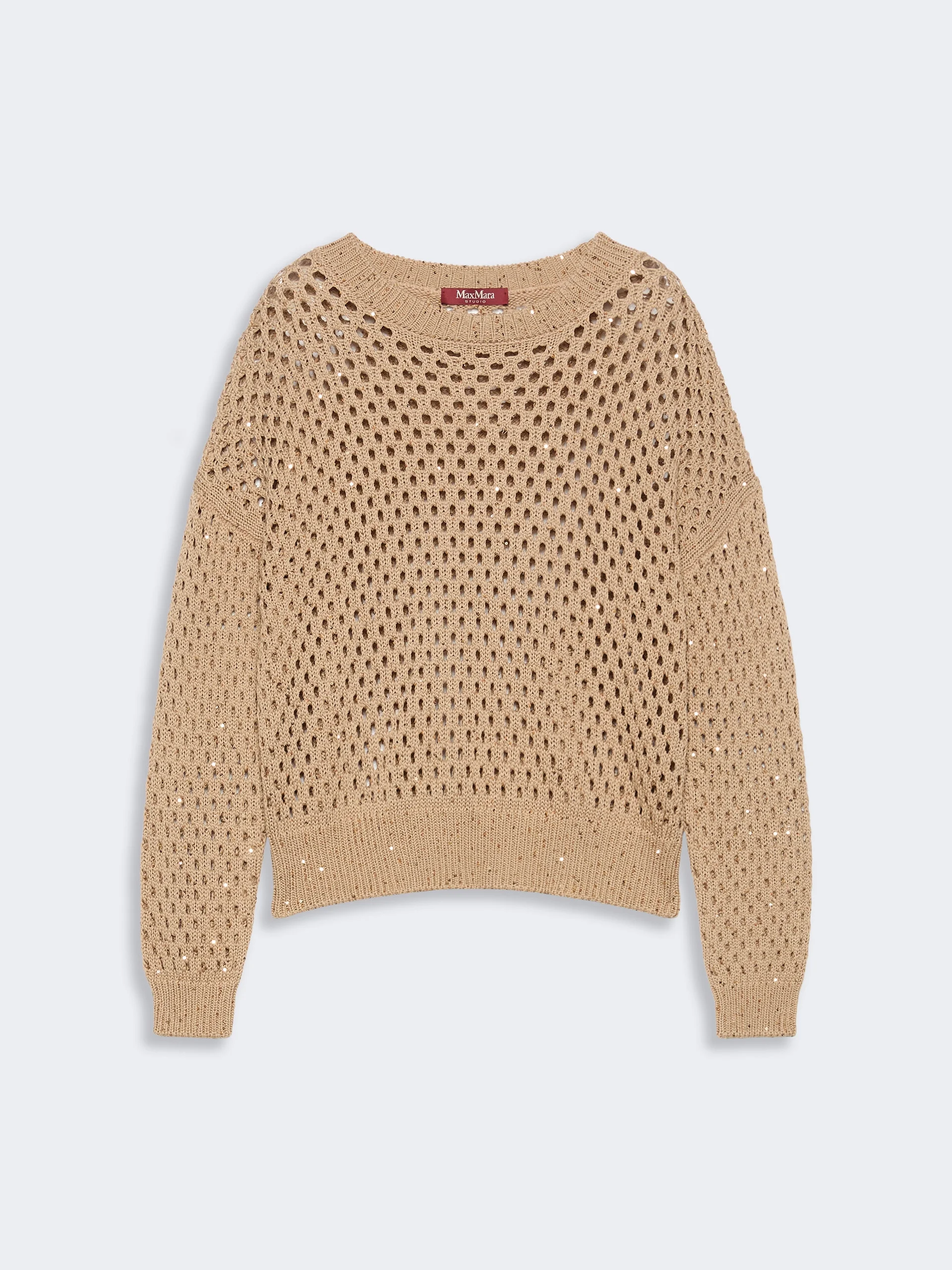 GEYSER Sequinned cotton boxy sweater - CAMEL - 1