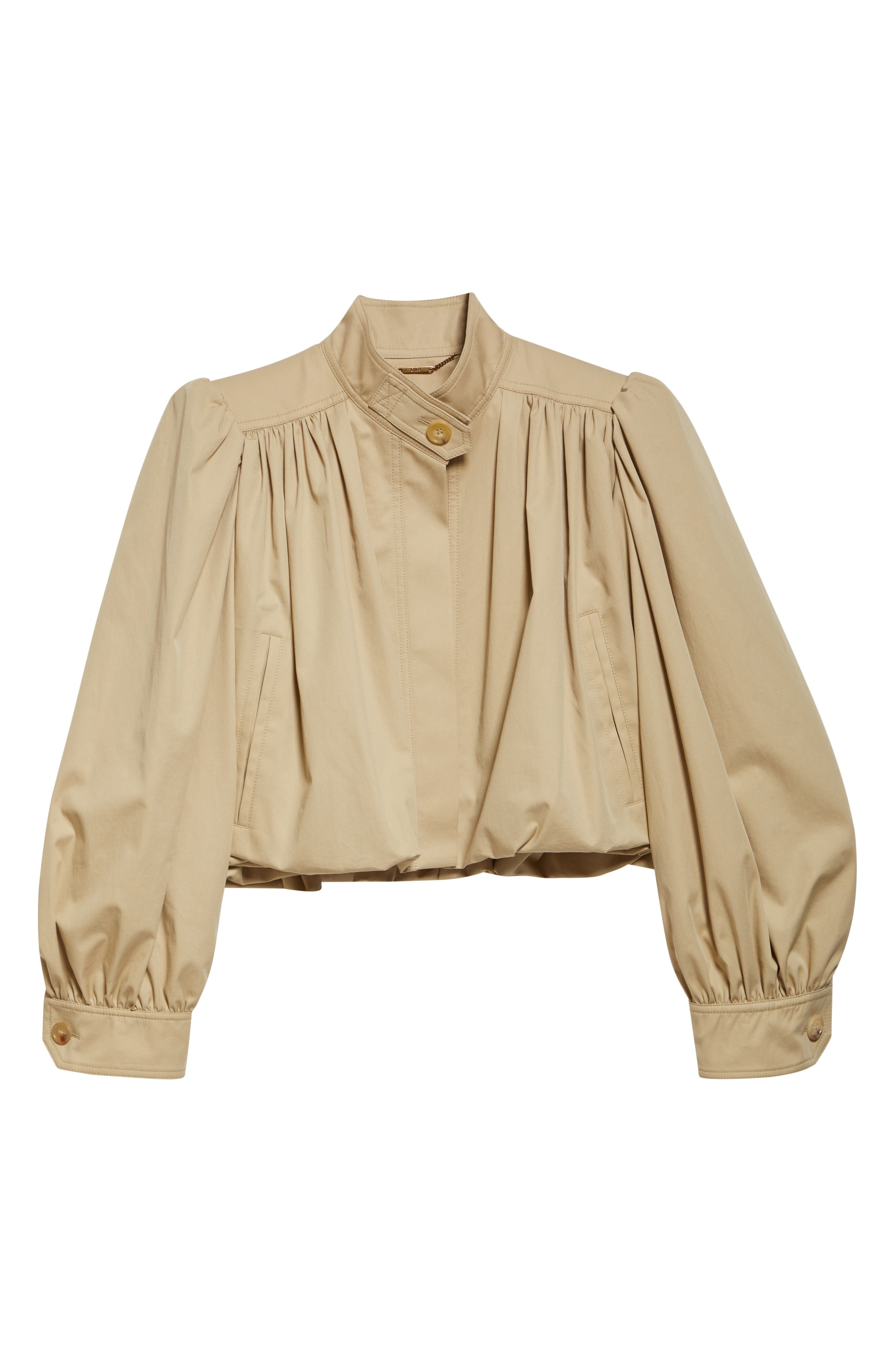 Chloé Puff Sleeve Gathered Cotton Gabardine Crop Jacket in Smoky Beige at Nordstrom - 7