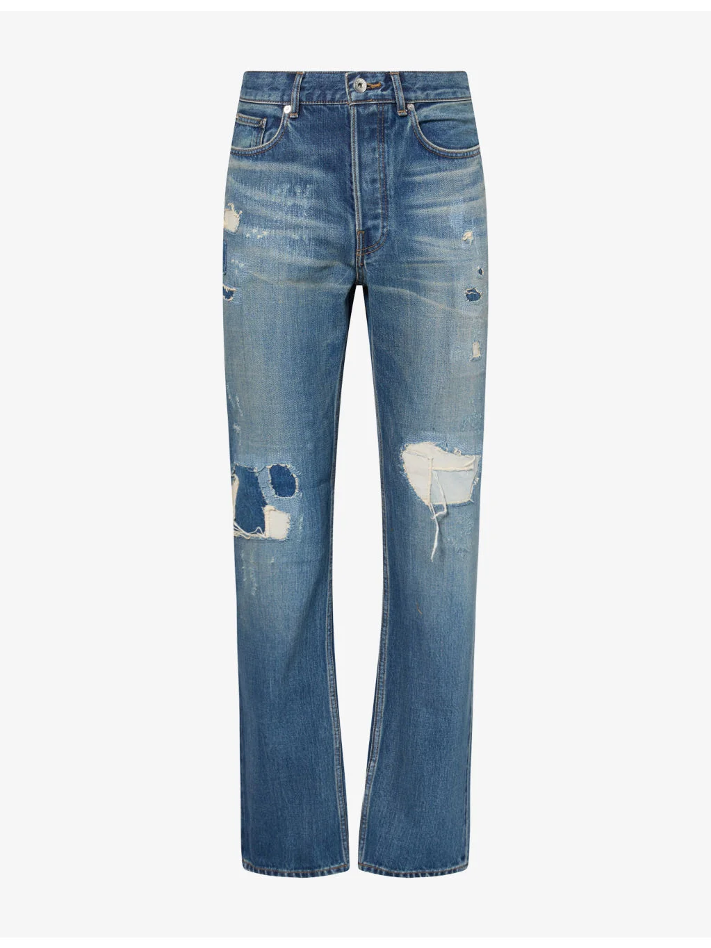 Distressed Straight-Leg Denim Jeans - 1