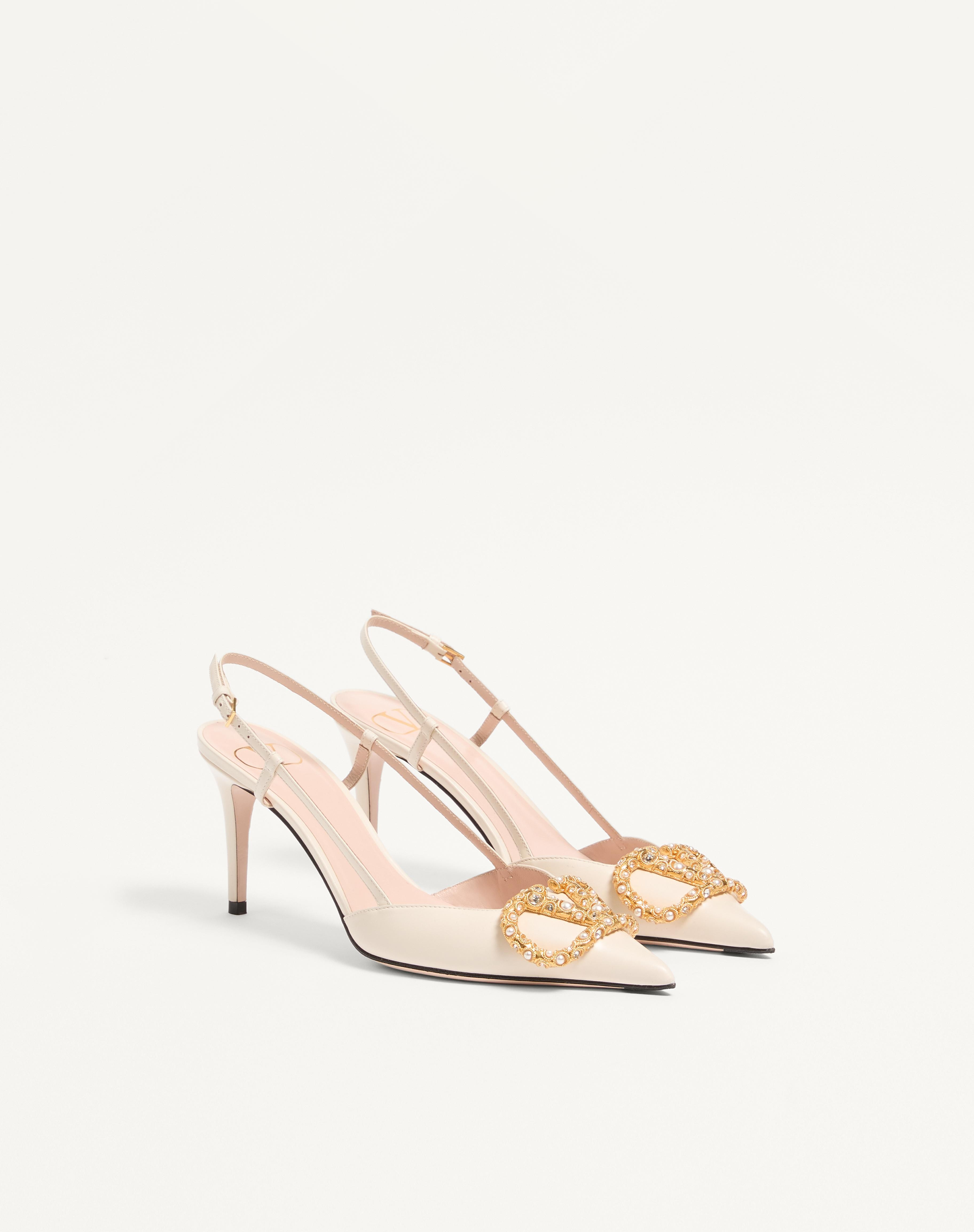 VLOGO SIGNATURE SLINGBACK CALFSKIN PUMP WITH JEWEL LOGO 80MM - 3