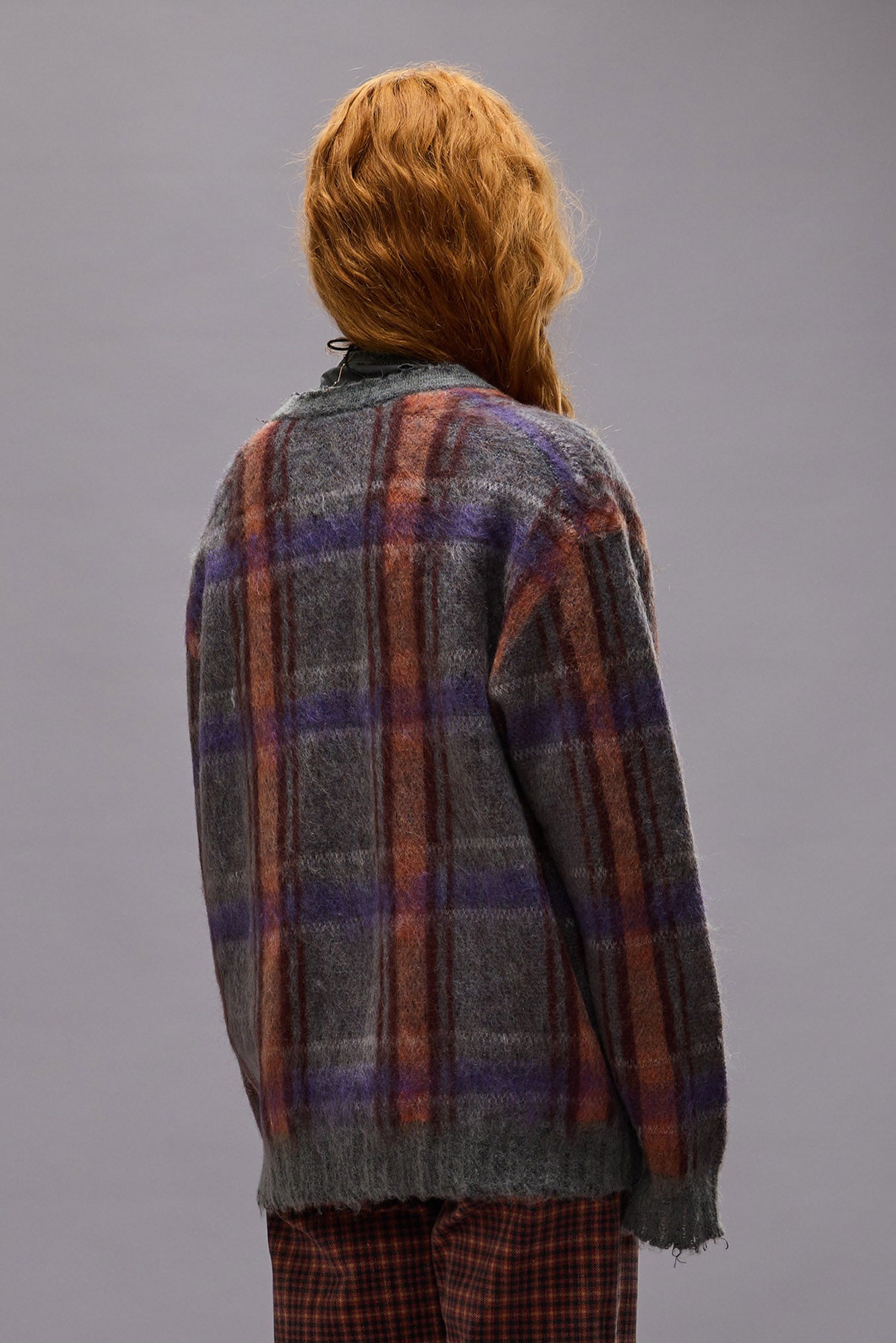 MOHAIR BOYFRIEND CARDIGAN - BROWN//ORANGE/PURPLE MOHAIR PLAID - R13 - 7