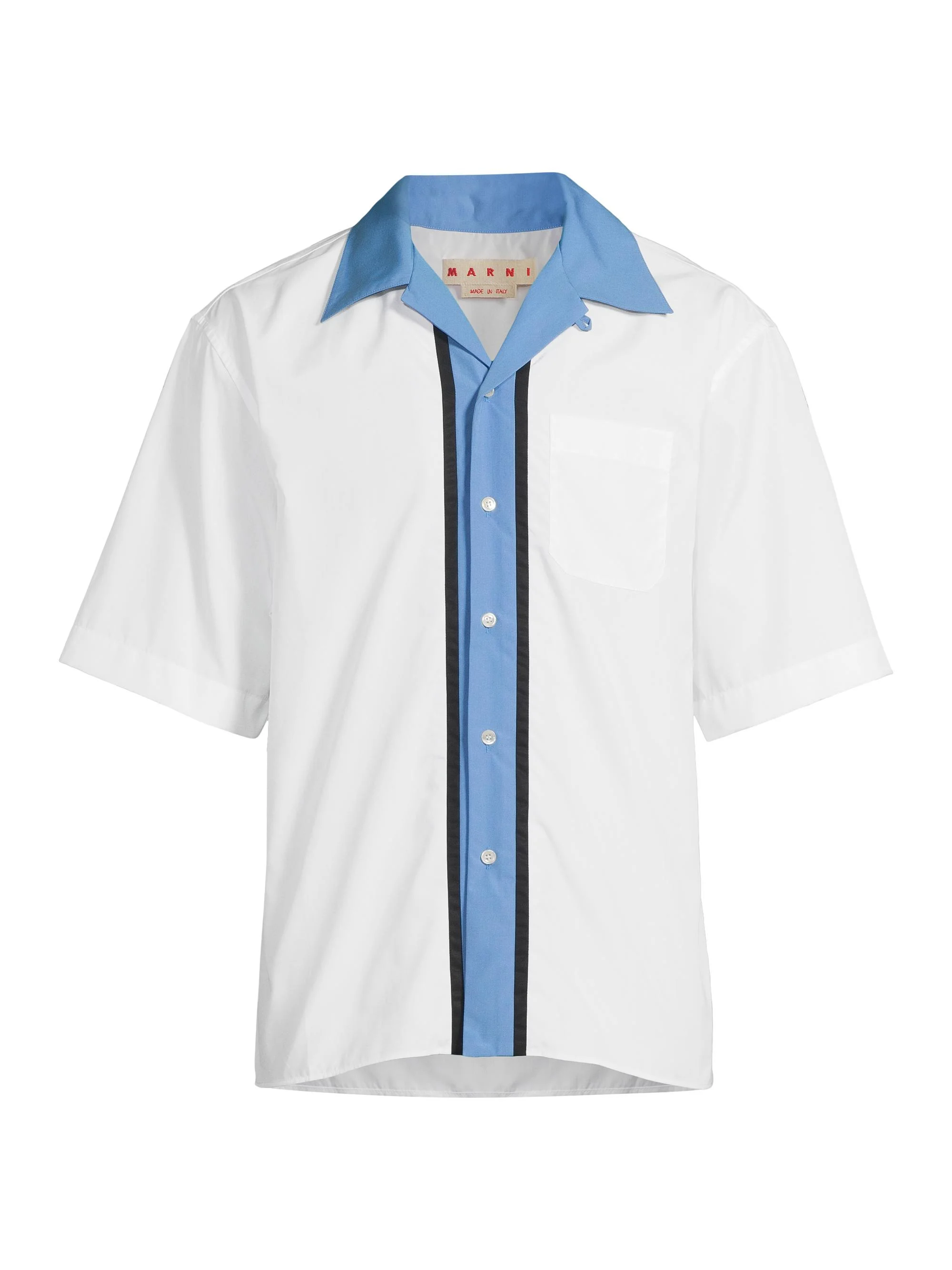 Men's Vertical Stripe Poplin Bowling Shirt - Lily White - 1