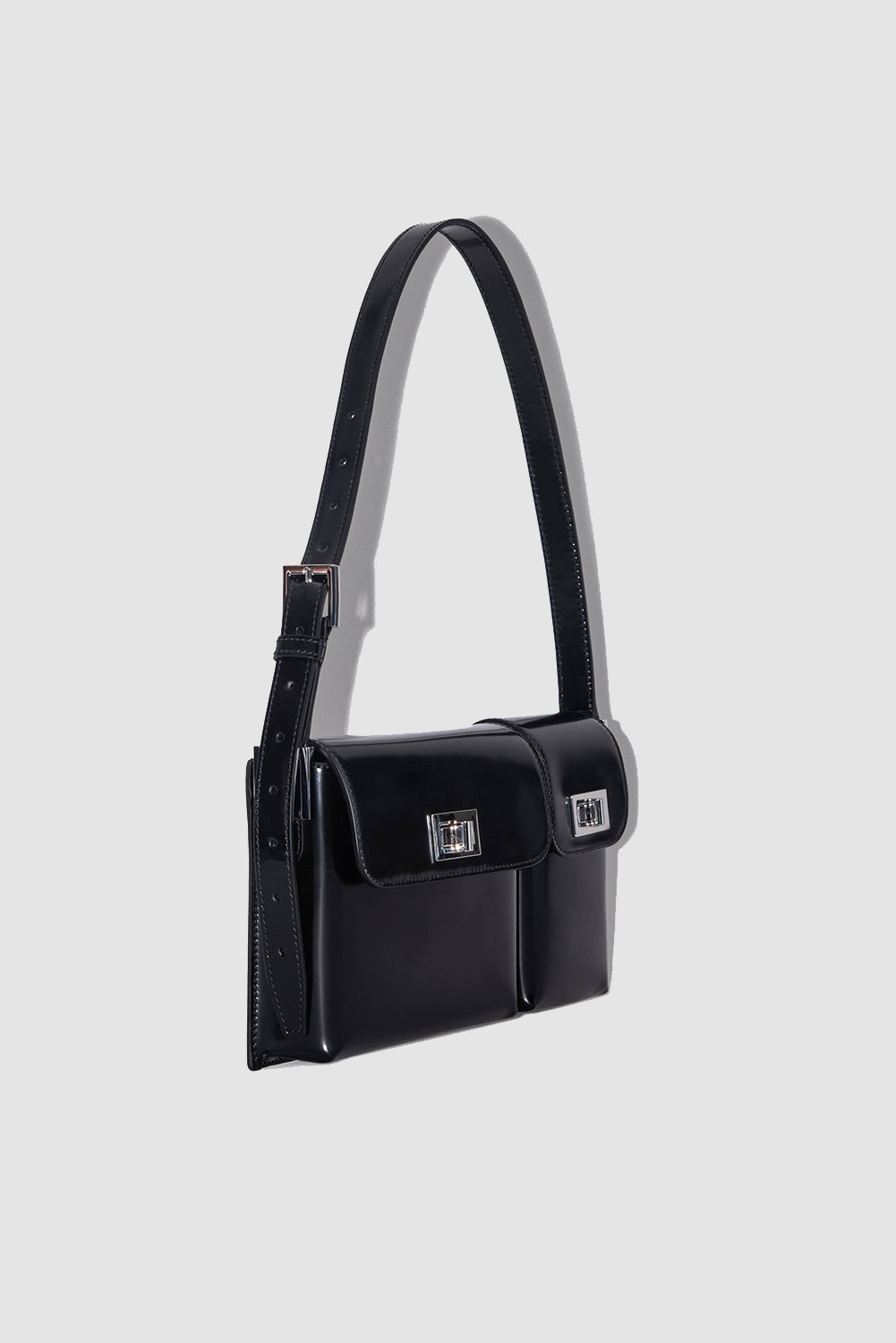 Billy Black Semi Patent Leather Shoulder Bag - 2