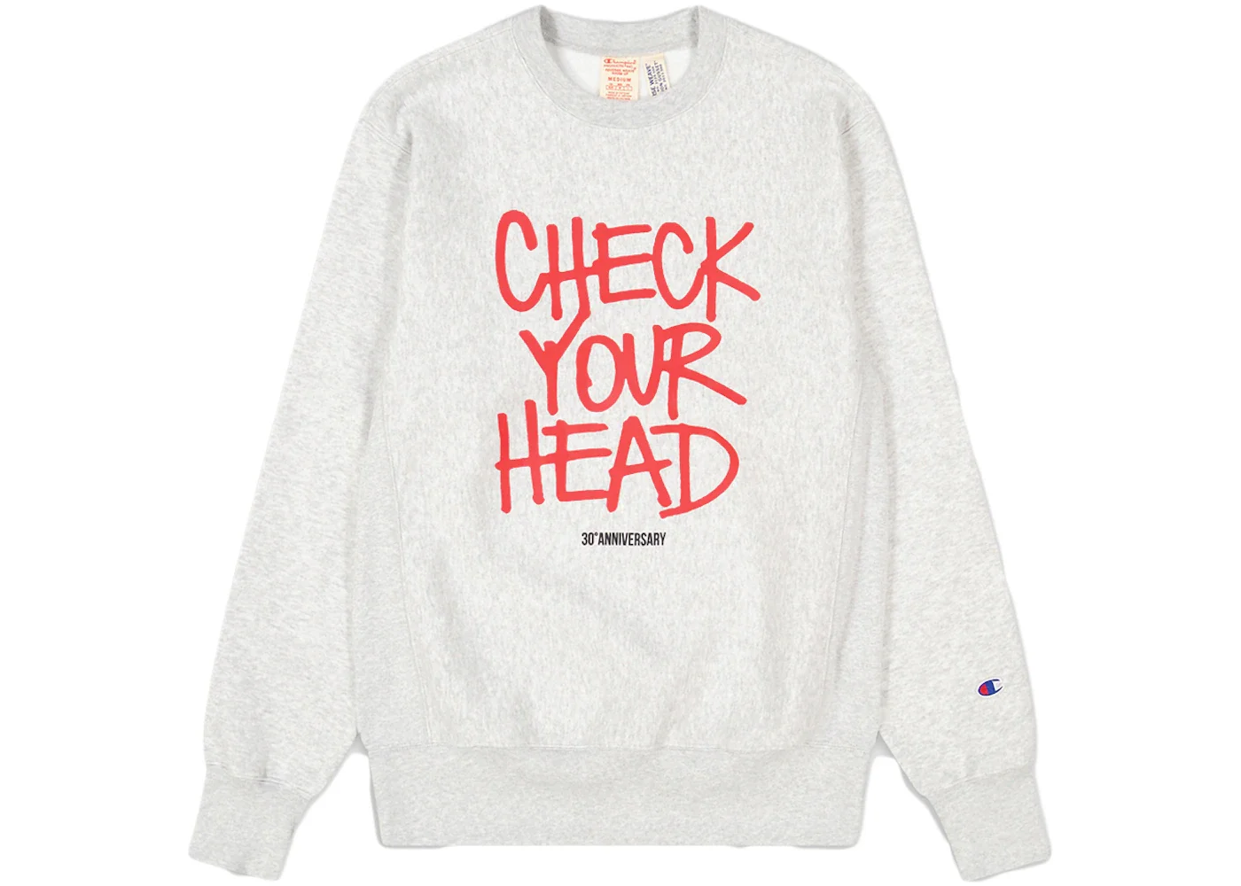 Champion x Beastie Boys x Eric Haze Check Your Head Reverse Weave Crewneck Sweatshirt Oxford Grey - 1