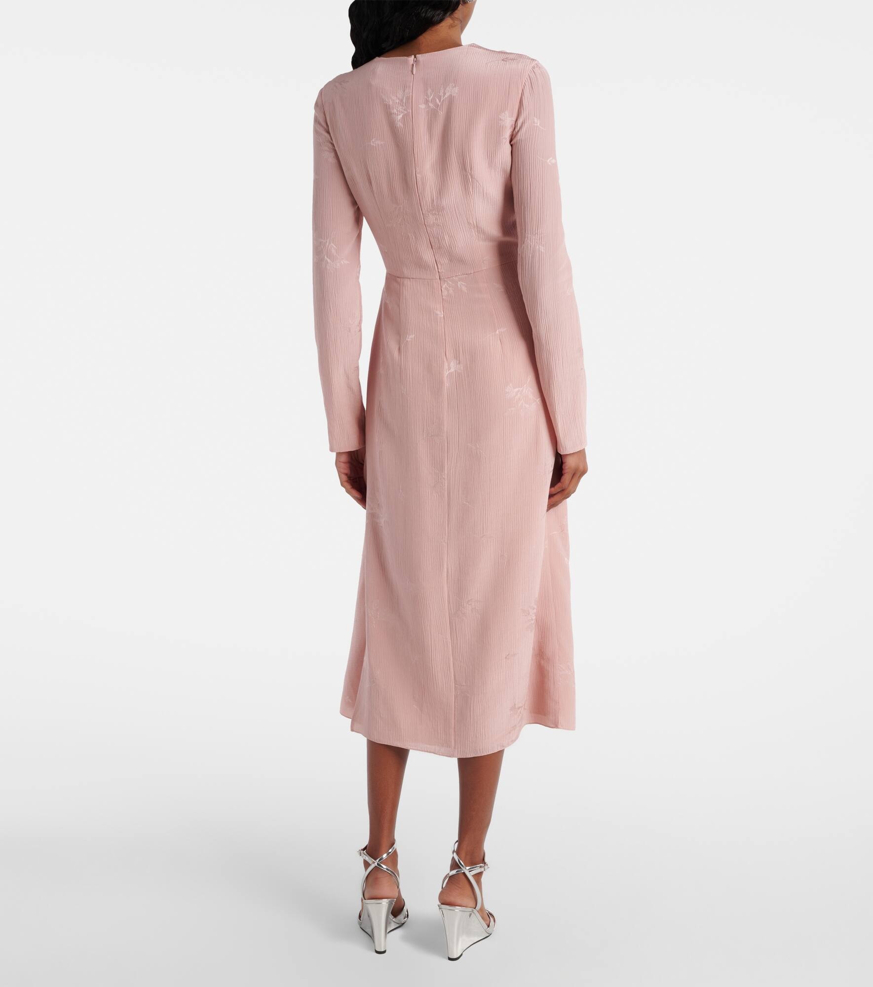 Draped silk and cotton midi dress - 3