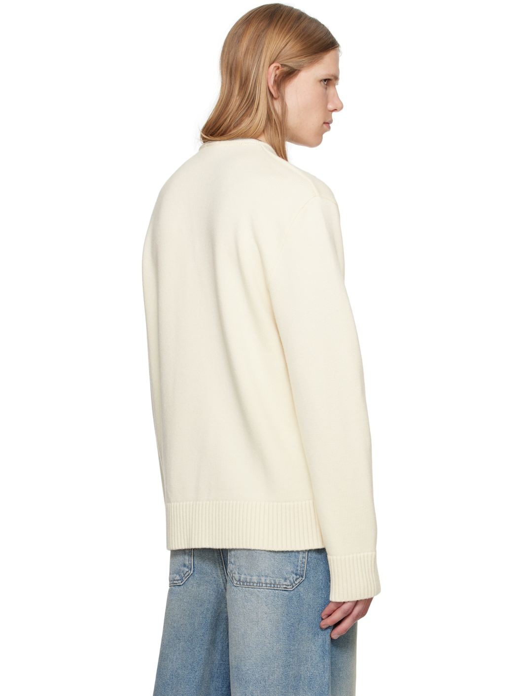 White Zipped Wool Sweater - 3
