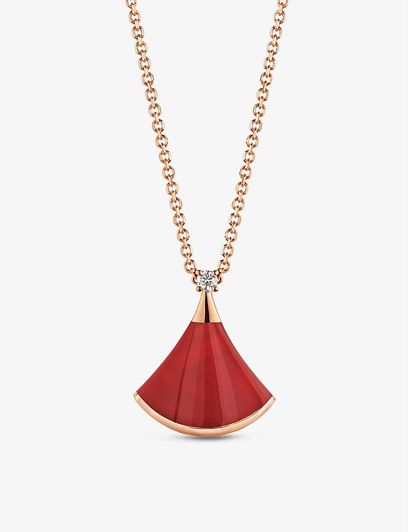 Divas Dream 18ct rose-gold, carnelian and 0.03ct round-cut diamond pendant necklace 3