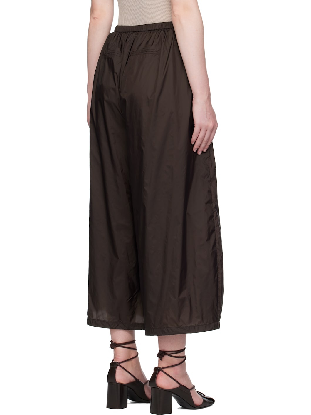 Brown Nylon Shirring Lounge Pants - 3