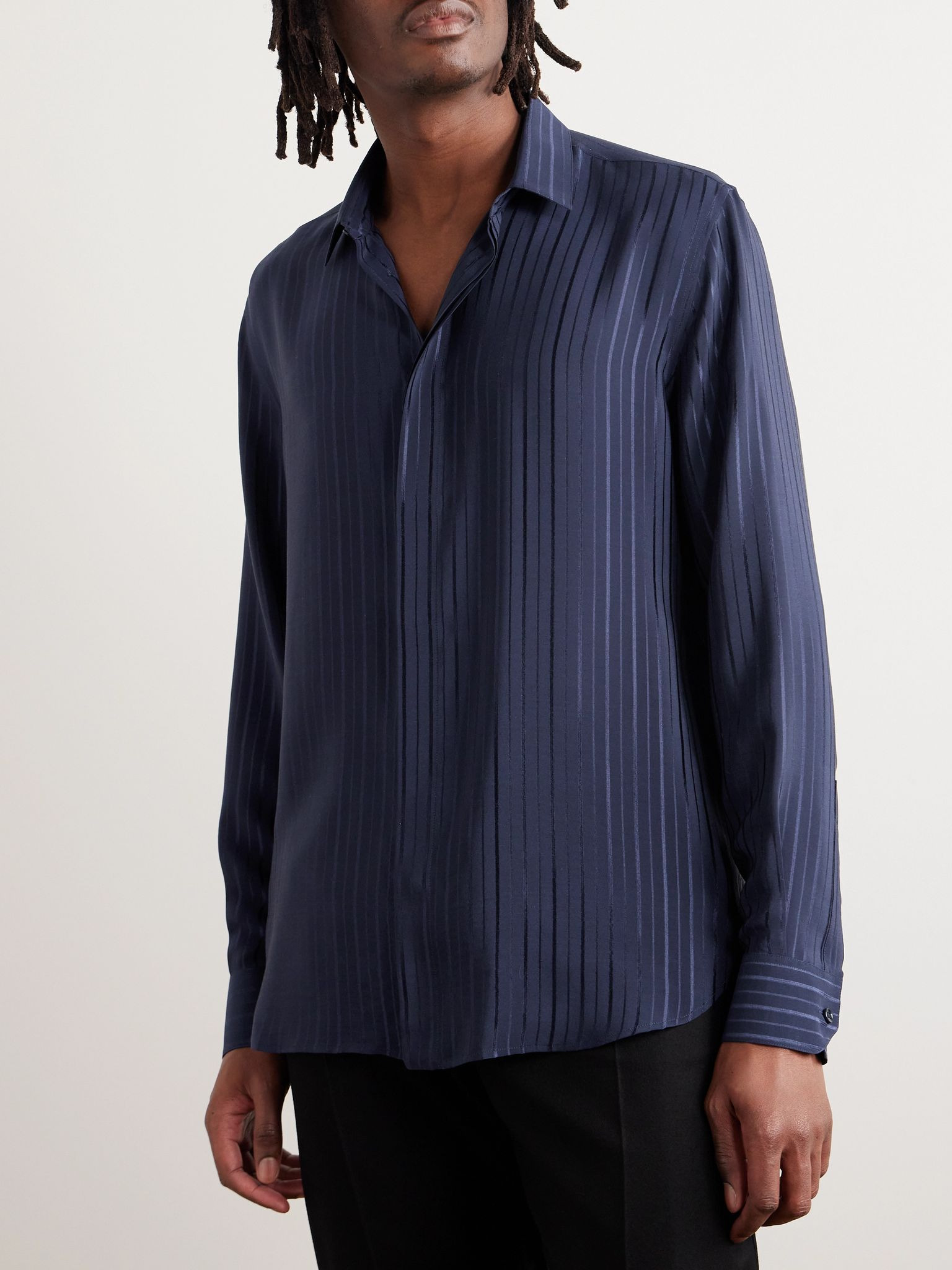 Striped Silk Shirt Navy - 3