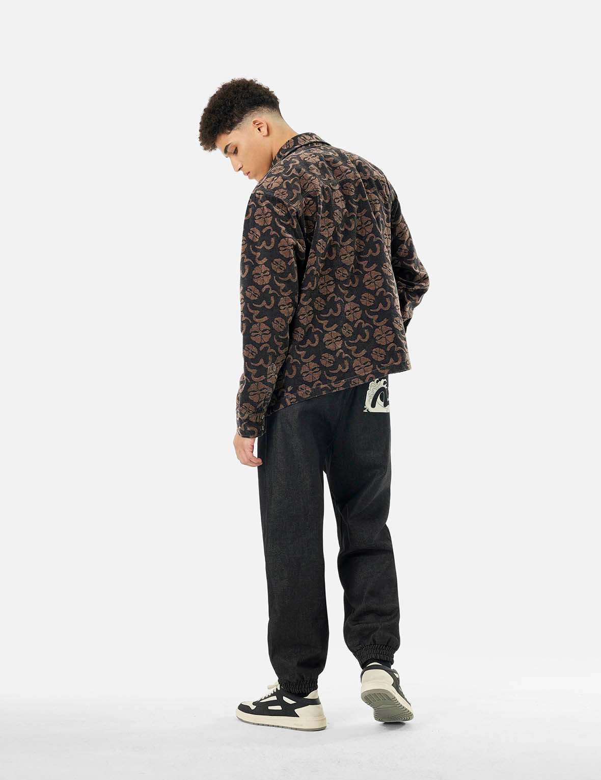 Allover Seagull and Kamon Jacquard Loose Fit Shirt Jacket - 4