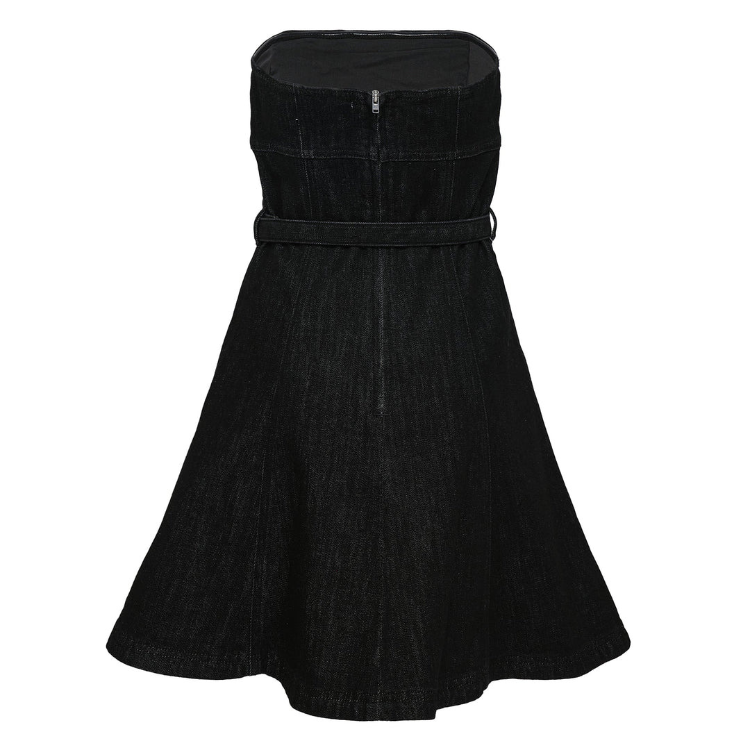 Black Denim Bandeau Mini Dress - 2