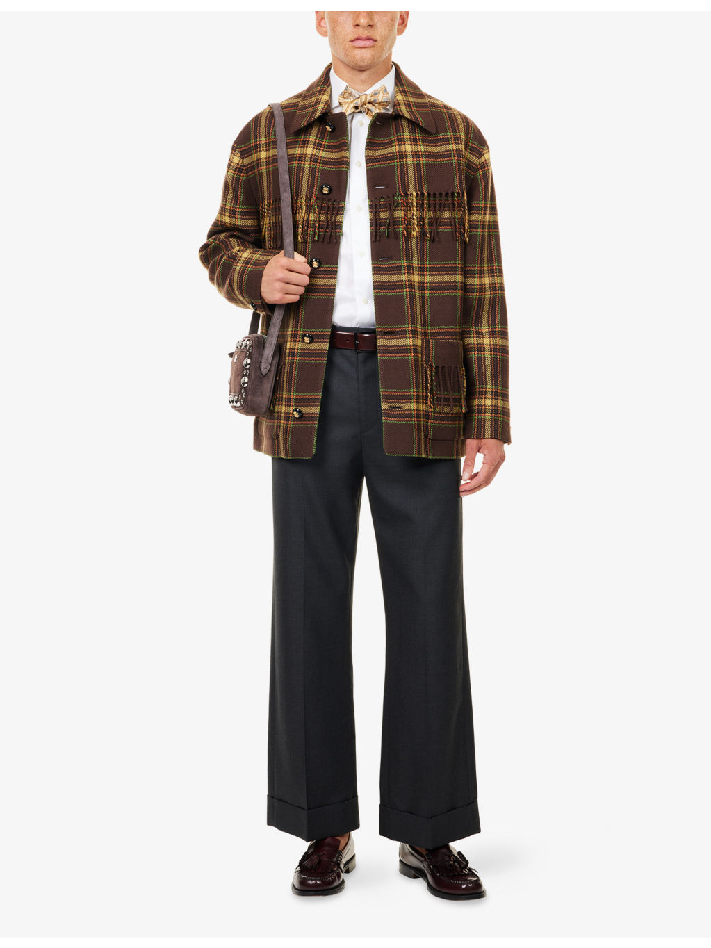 Check-Print Fringed Wool Jacket - 2