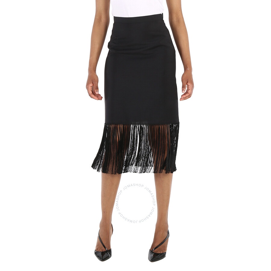 Burberry Black Mohair Wool A-line Fringed Skirt - 3