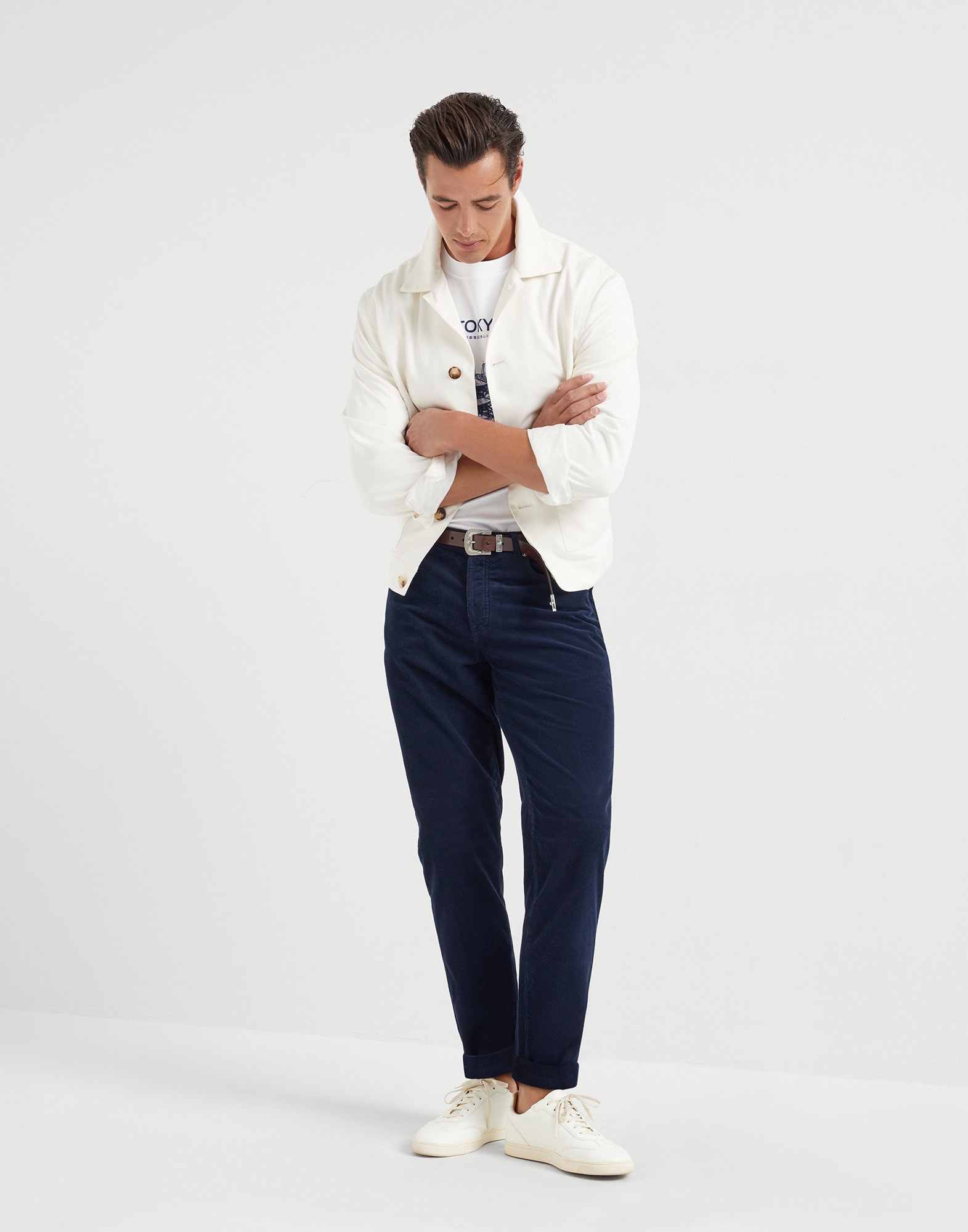 Garment-dyed Italian fit five-pocket trousers in cotton narrow wale corduroy - 4