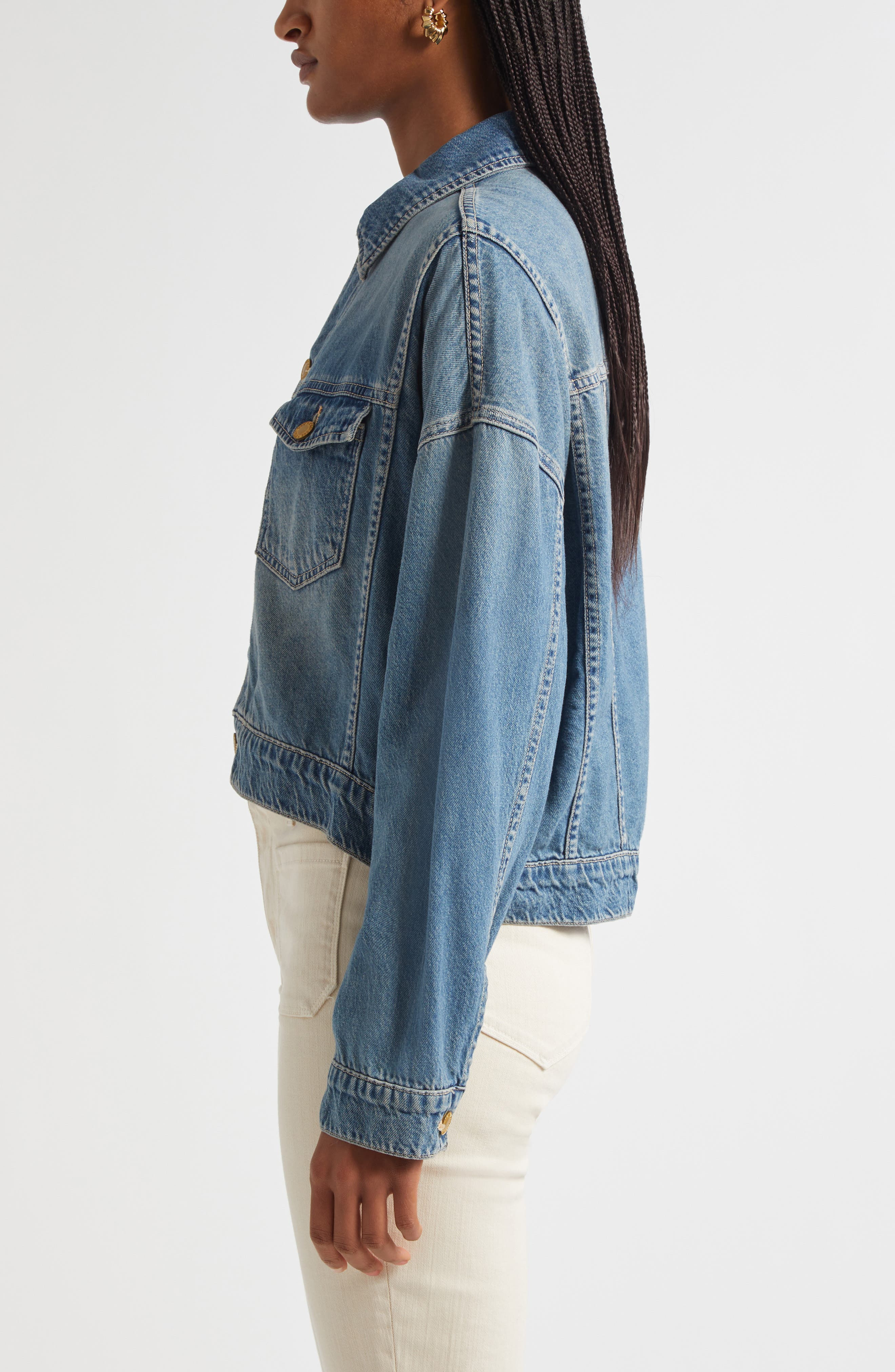 L'AGENCE Vianney High-Low Crop Denim Jacket in Fargo at Nordstrom - 4