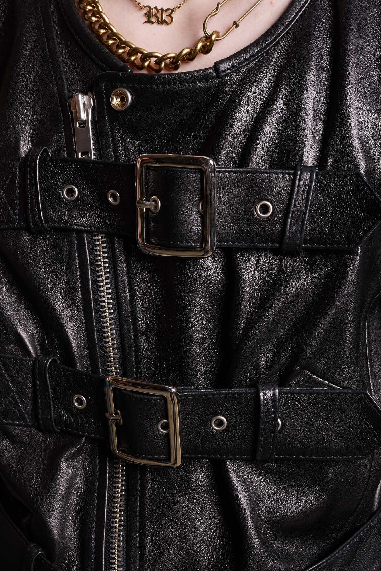 BELTED MOTORCYCLE JACKET - BLACK - 8