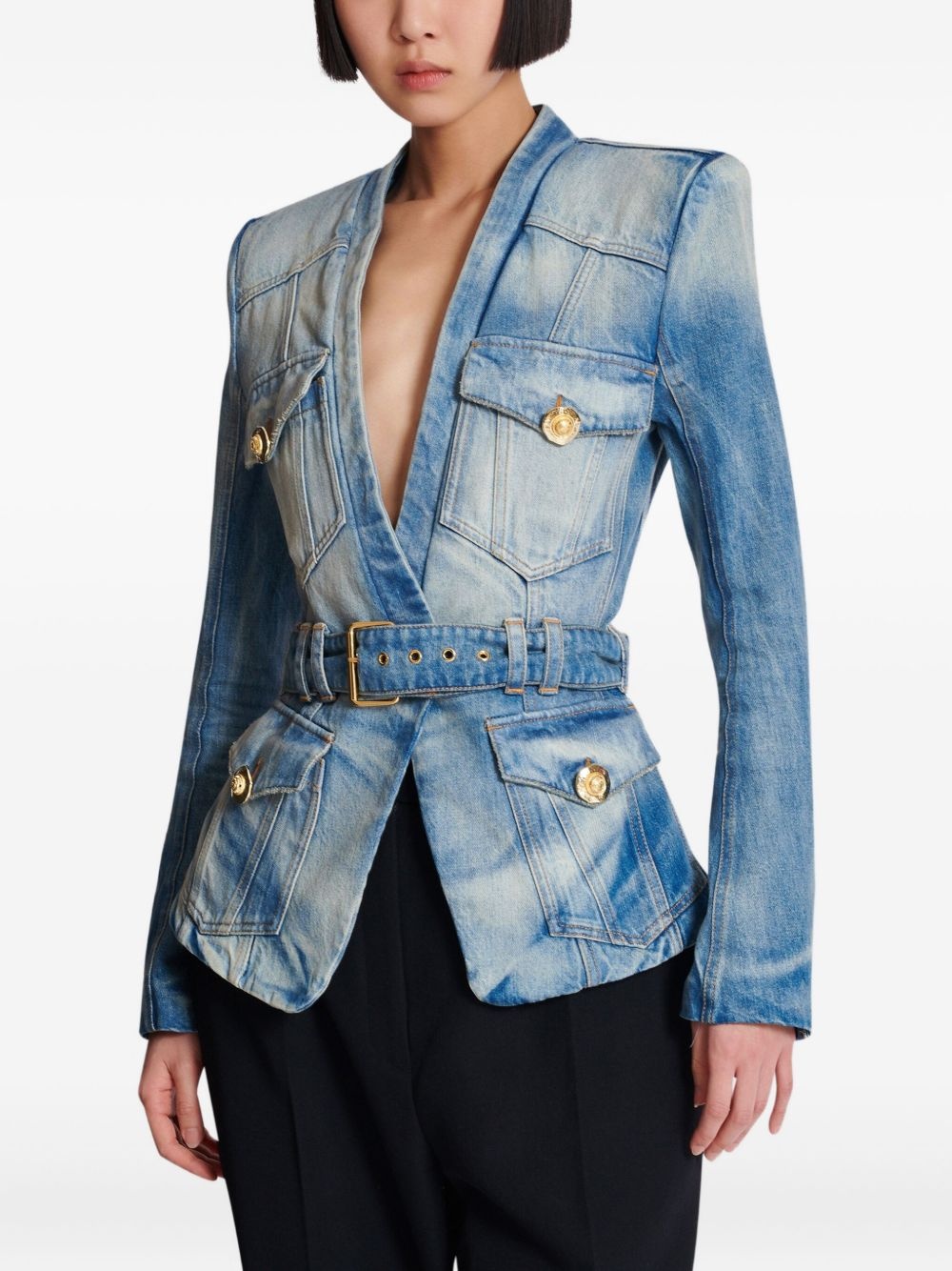 belted denim jacket - 6
