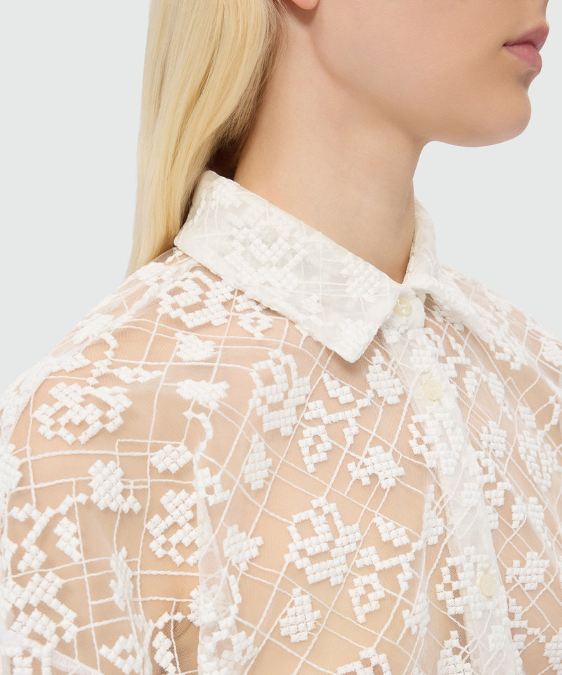 Off-white tulle shirt with embroidered roses 5