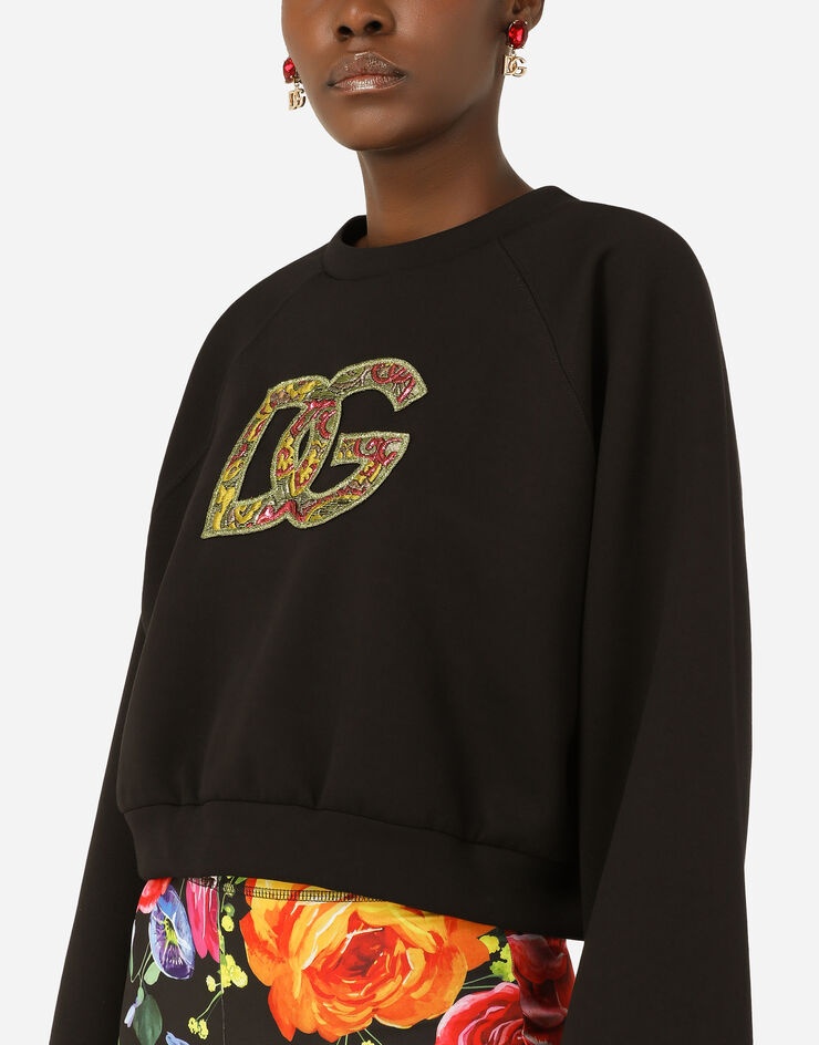 Cropped jersey sweatshirt with brocade DG logo - 4