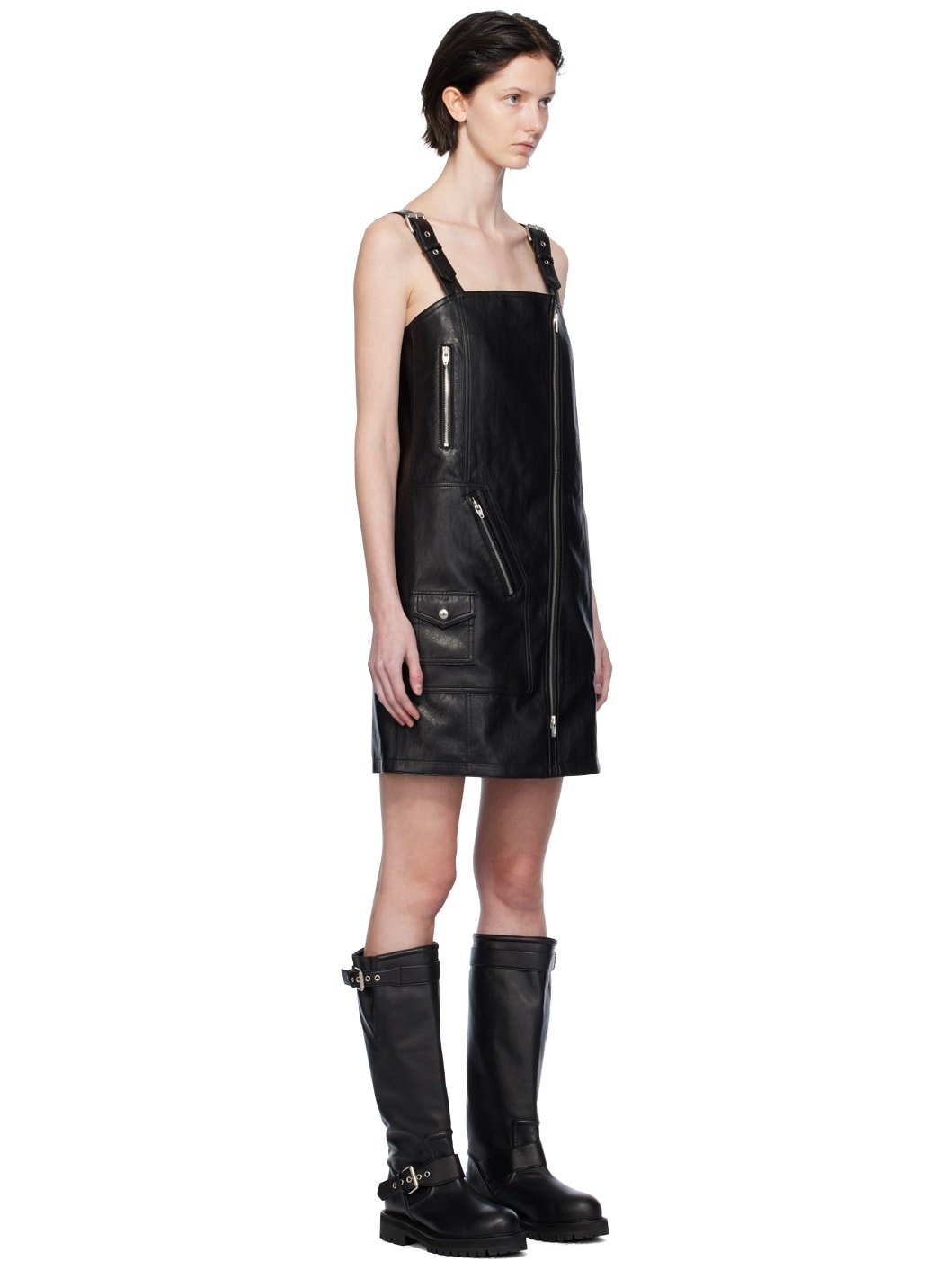 Black Utility Rider Faux-Leather Minidress - 2