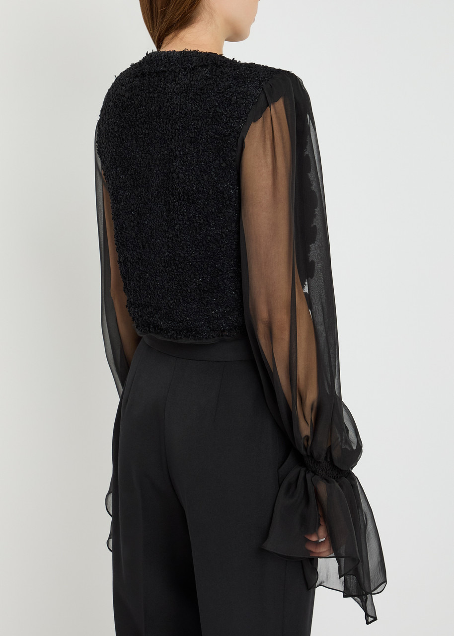 Balmain Frayed Tweed and Silk-organza top - 3