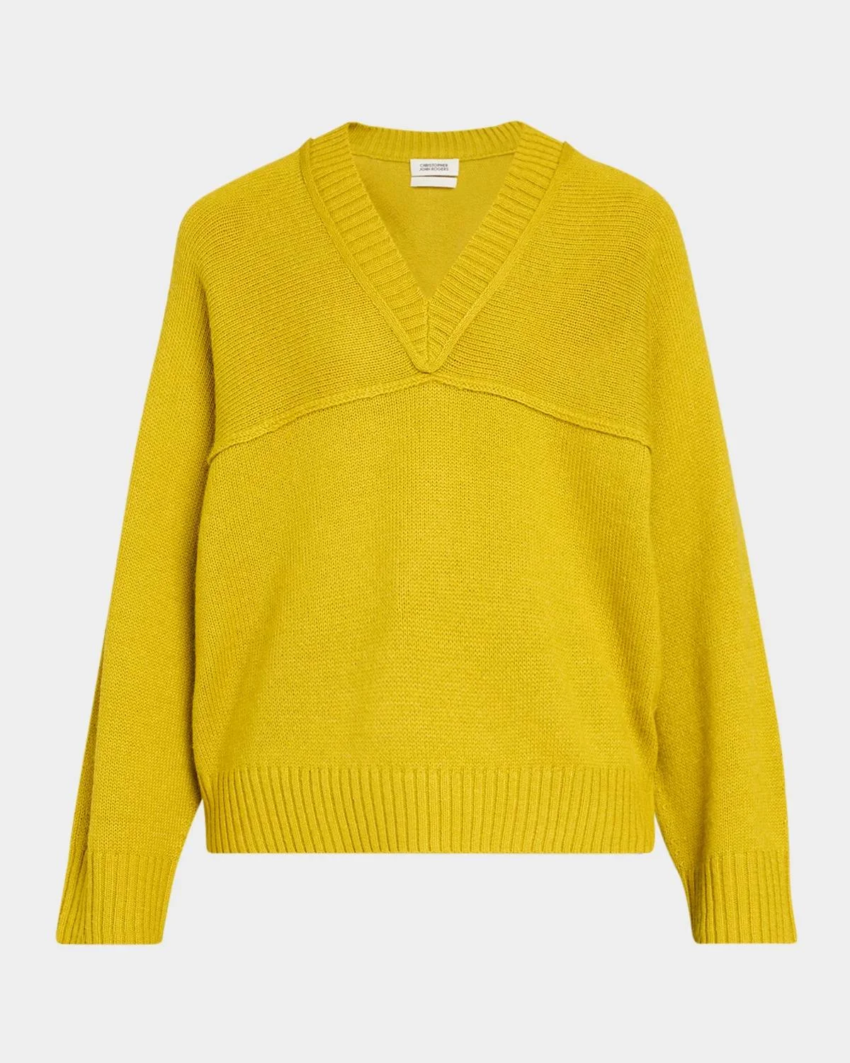 Alpaca-Blend Yoke Oversized V-Neck Sweater - 1