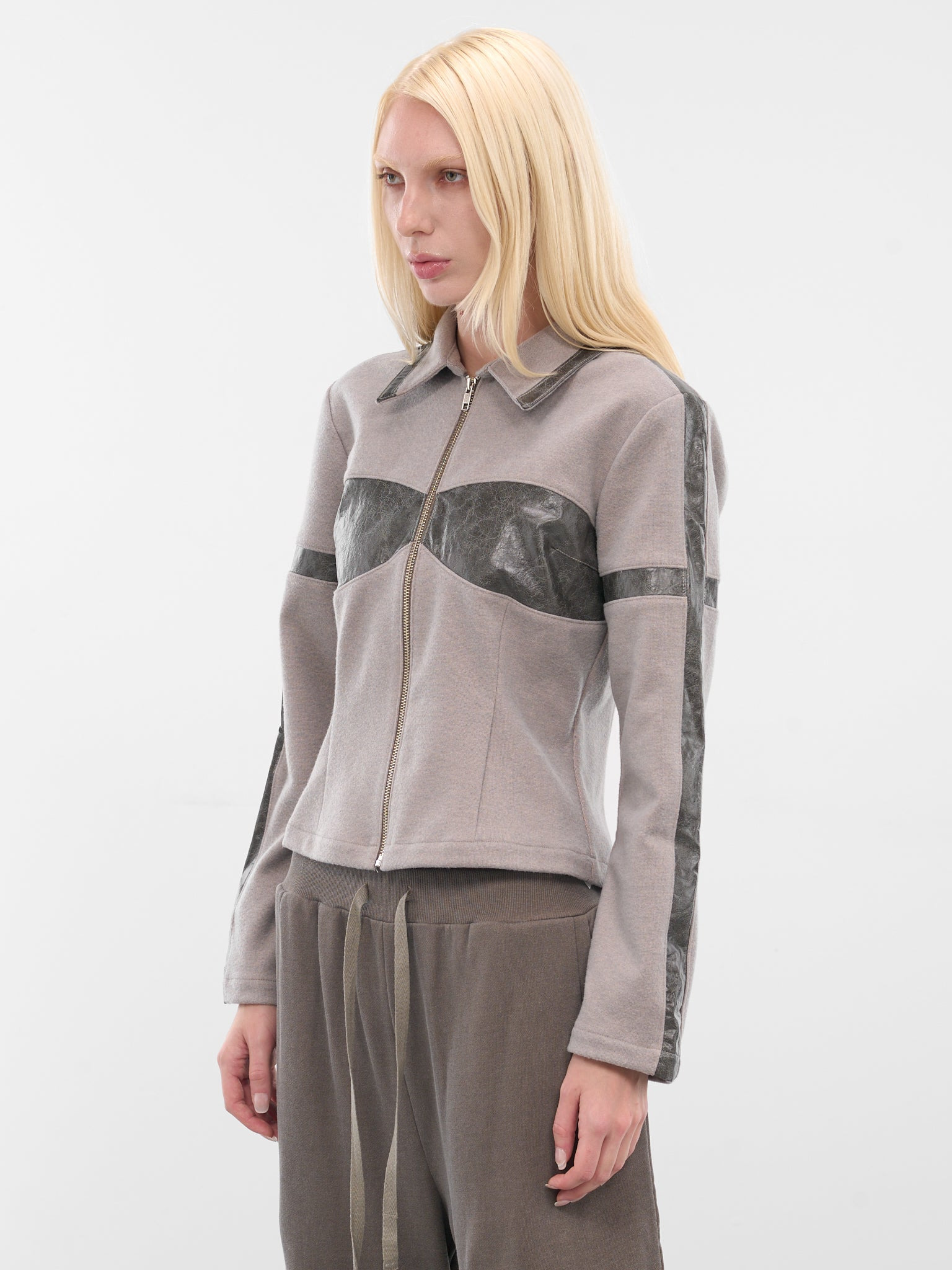 Beige Contrast Paneled Zip Jacket - 2