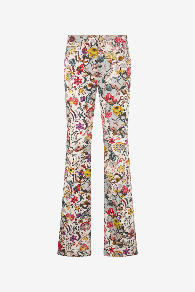 Flared Pants with Florentine Flowers Print 1
