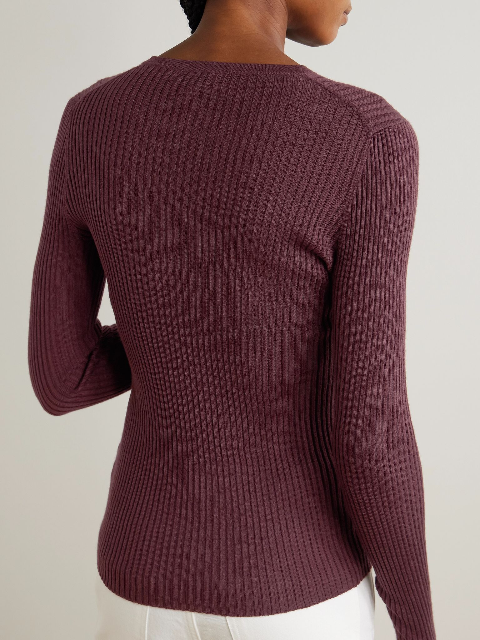 Browning ribbed cashmere and silk-blend top Dark brown - 3