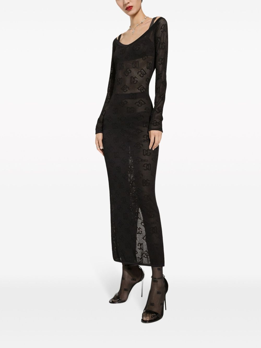 logo-jacquard V-neck maxi dress - 2