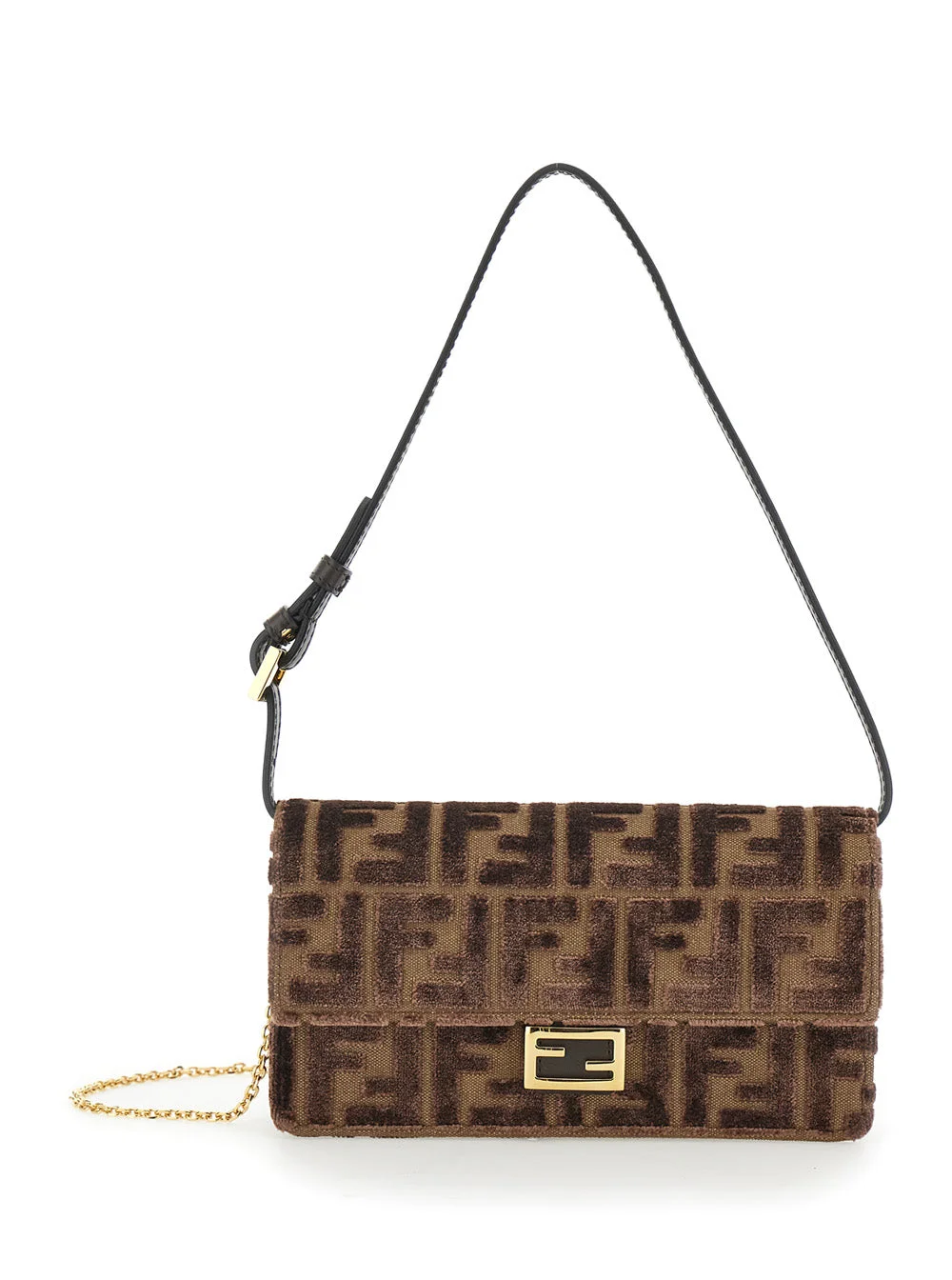Fendi Women Brown Crossbody Bag With All-Over Ff Motif And Metallic Ff Plaque On The Front In Cotton - 1