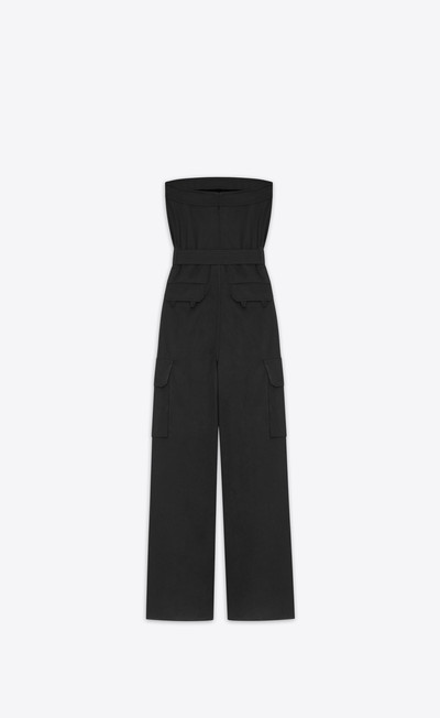 SAINT LAURENT cassandre strapless jumpsuit in cotton drill outlook