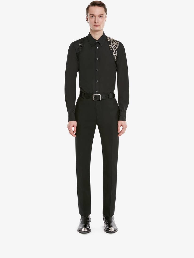 Men's Cotton Poplin Tree Graffiti Harness Shirt in Black - 2