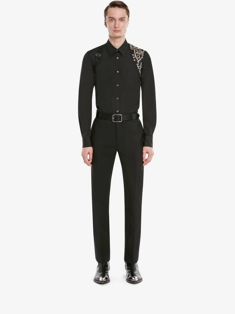 Alexander McQueen Men's Cotton Poplin Tree Graffiti Harness Shirt in Black outlook