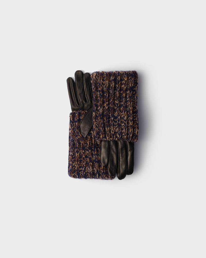 Nappa leather and mélange knit gloves 1