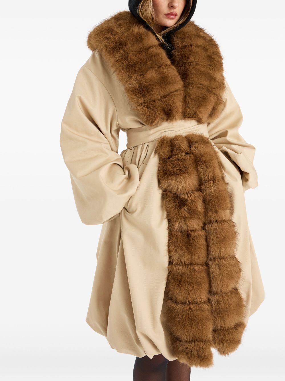 faux-fur-collar balloon-hem coat - 4