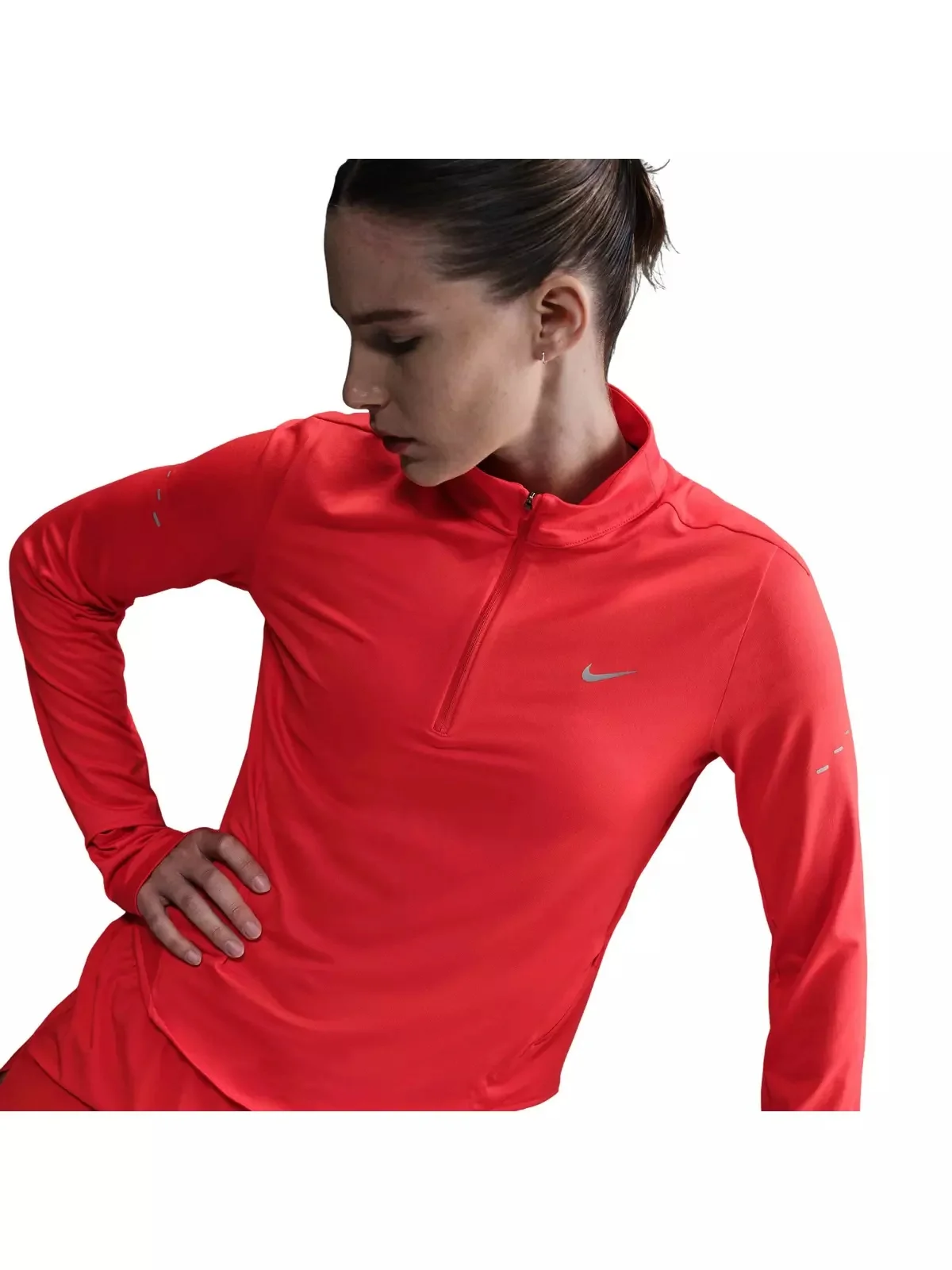 Women's Swift Dri-FIT UV 1/4-Zip Running Top-Red - 1
