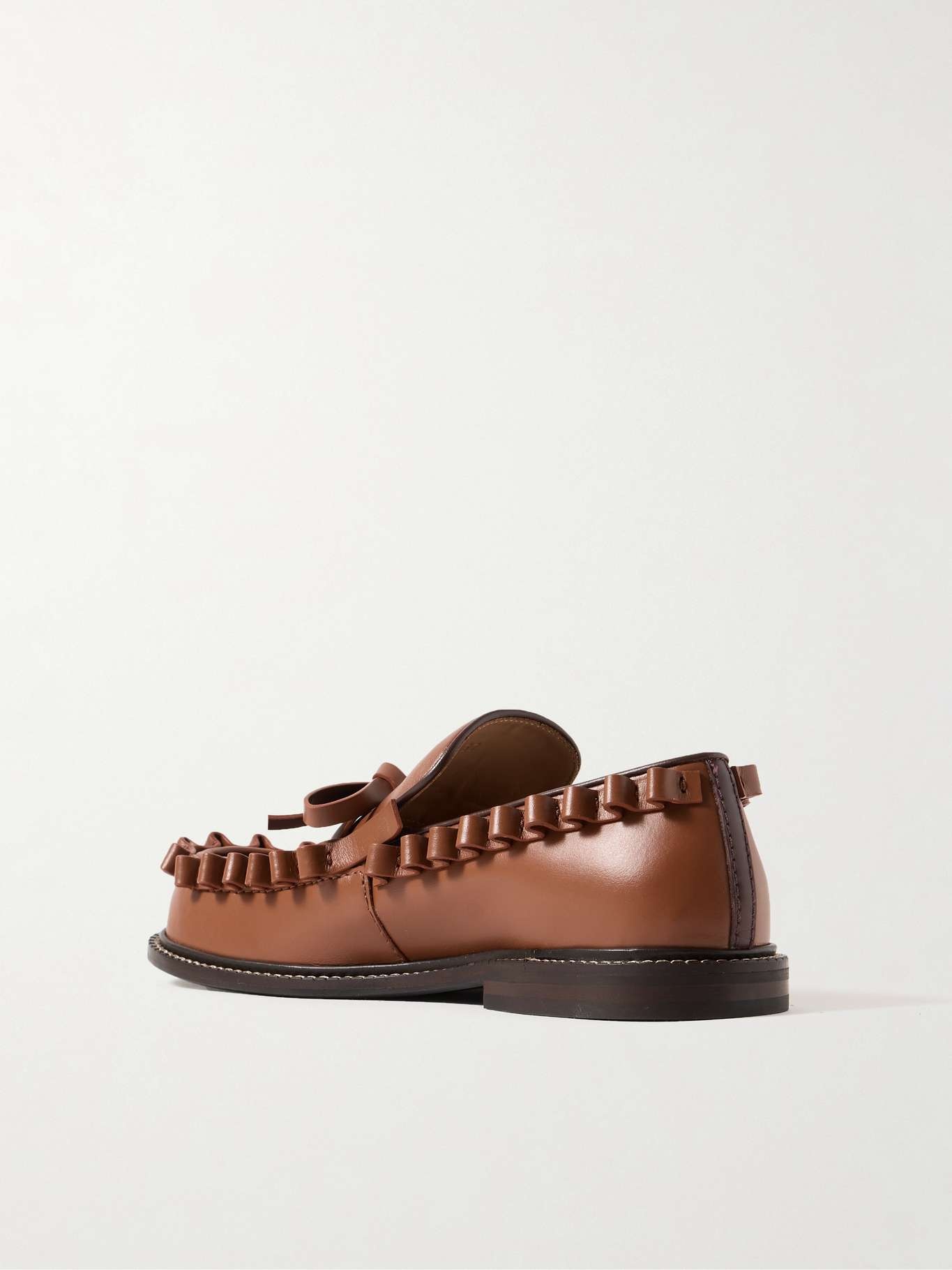 Ruffled leather loafers Tan - 4