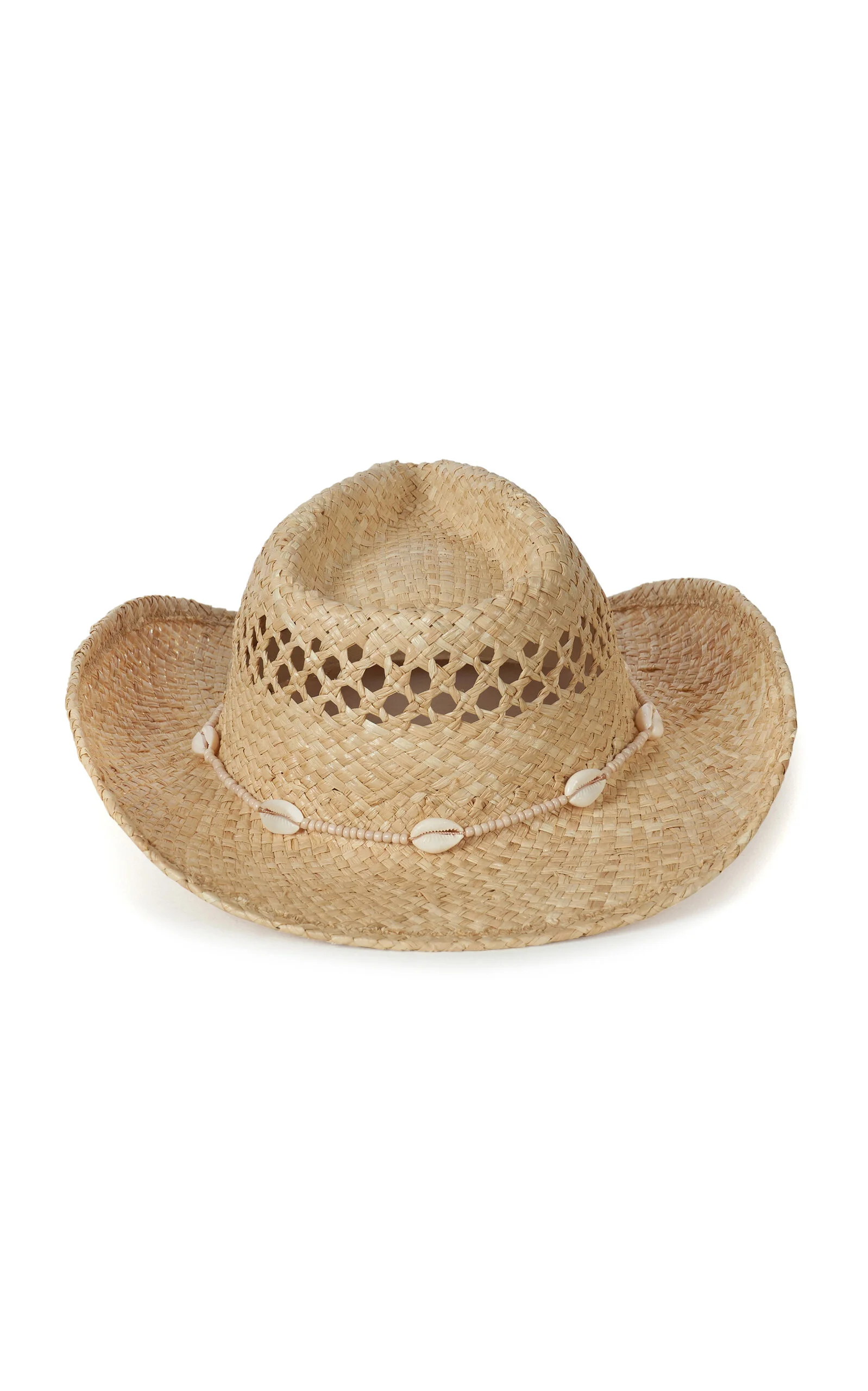 Shell-Embellished Raffia Cowboy Hat neutral - 1