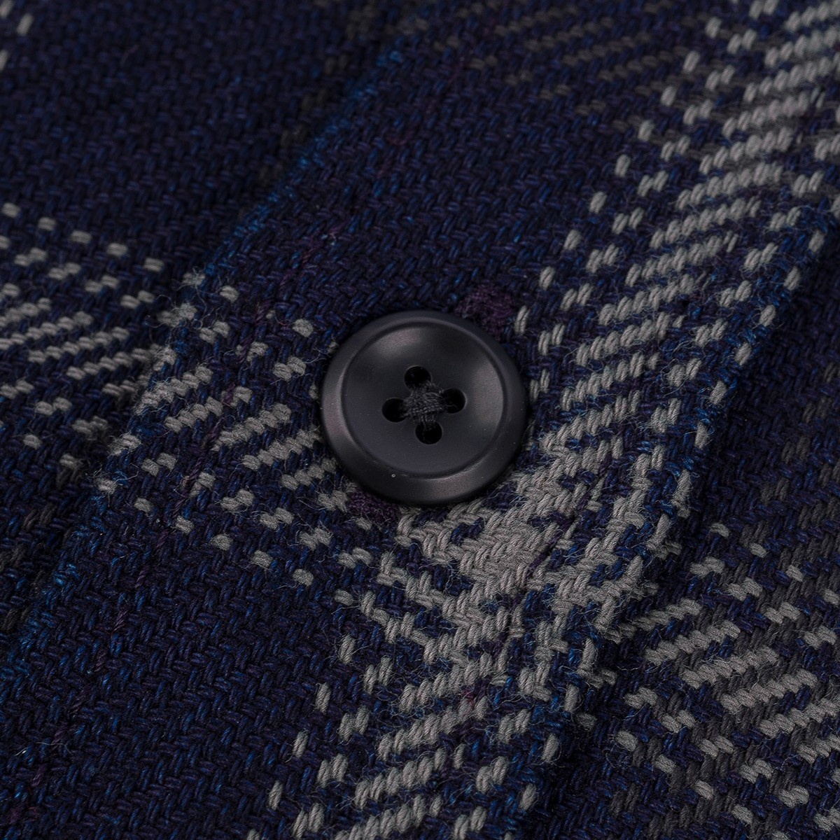 IHSH-412-BLK 9oz Selvedge Indigo Check Flannel Work Shirt - Black - 13