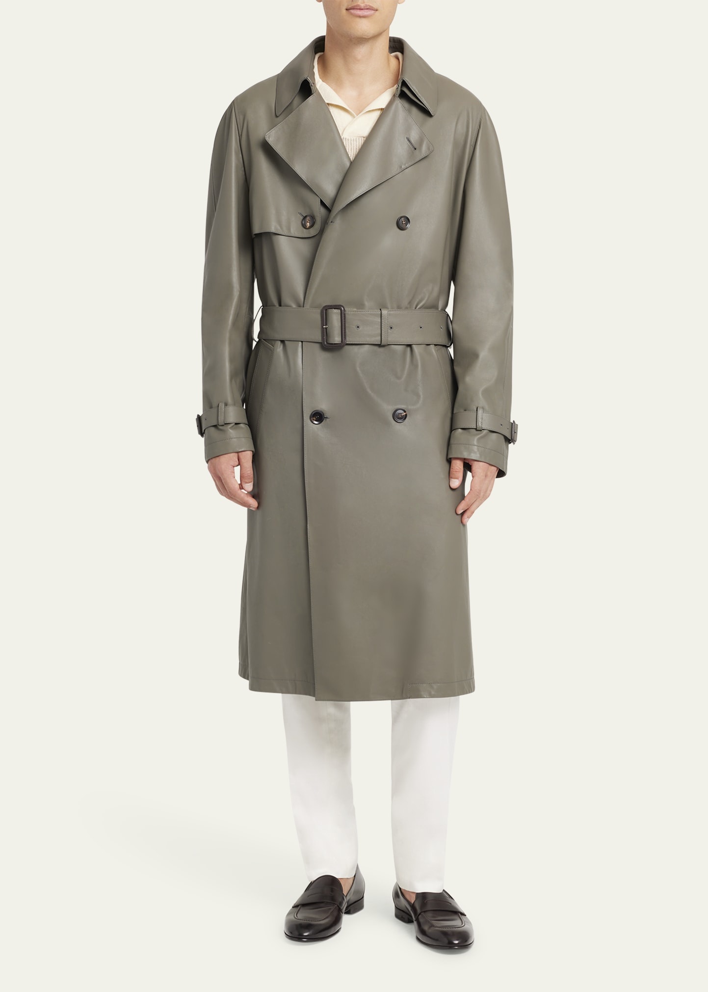 Men's Loden Leather Trench Coat - 2