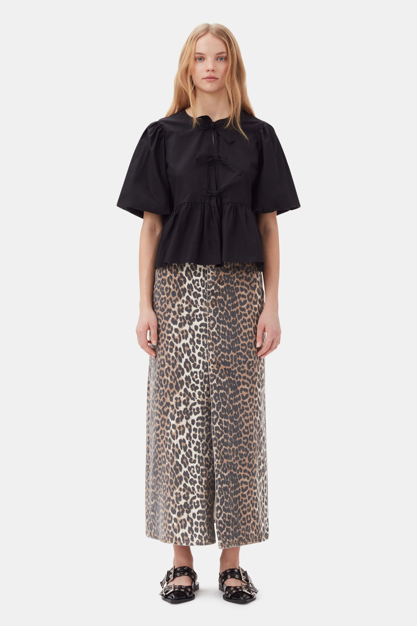 COTTON POPLIN PEPLUM TIE BLOUSE - 3